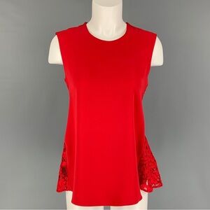 CAROLINA HERRERA Red Lace Sleeveless Blouse Bohemian Luxury